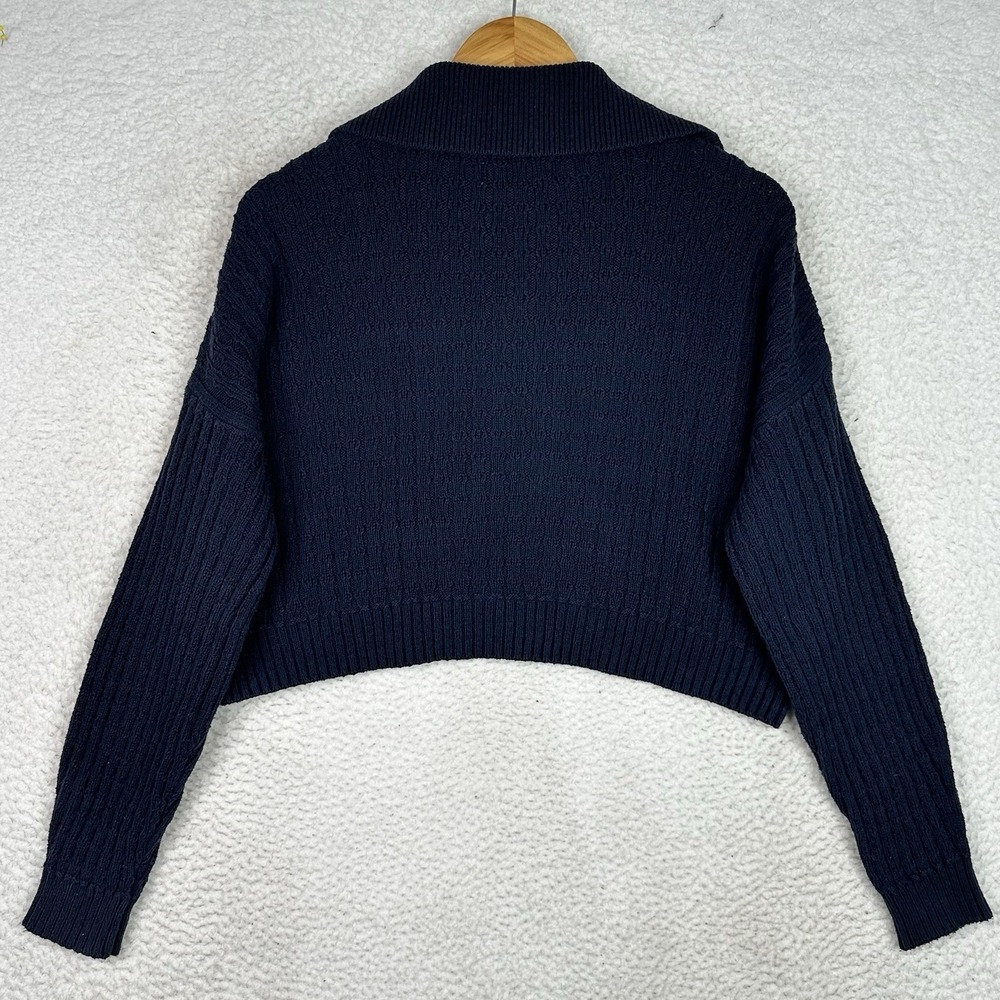 Hollister Y2K Easy Stitchy Polo Sweater Blue Cable Knit Cropped Oversized‎ - Picture 8 of 9